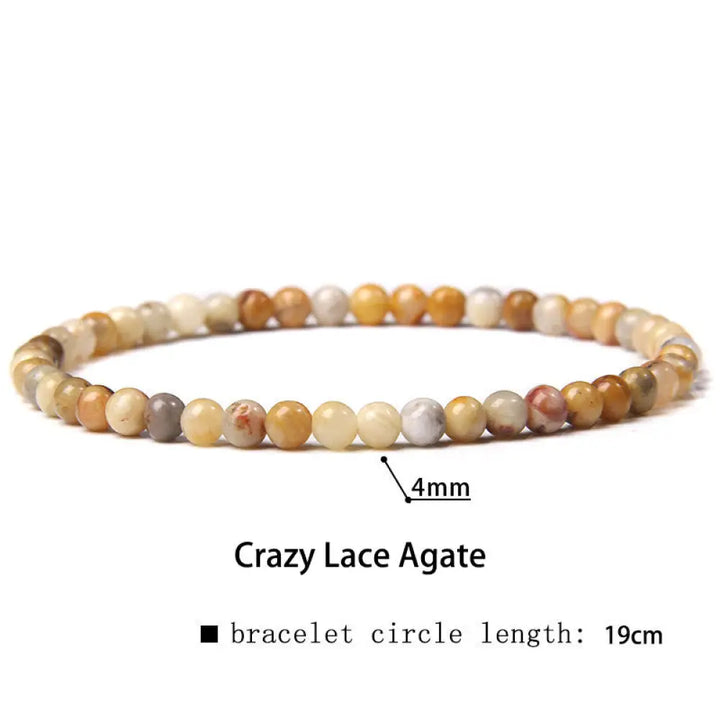 Buddha Stones 4mm Various Stone Crystal Mini Beads Healing Bracelet - BWOOOH - Crazy Lace Agate / 4mm(Wrist