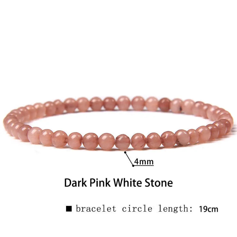 Buddha Stones 4mm Various Stone Crystal Mini Beads Healing Bracelet - BWOOOH - Dark Pink White Stone / 4mm(Wrist