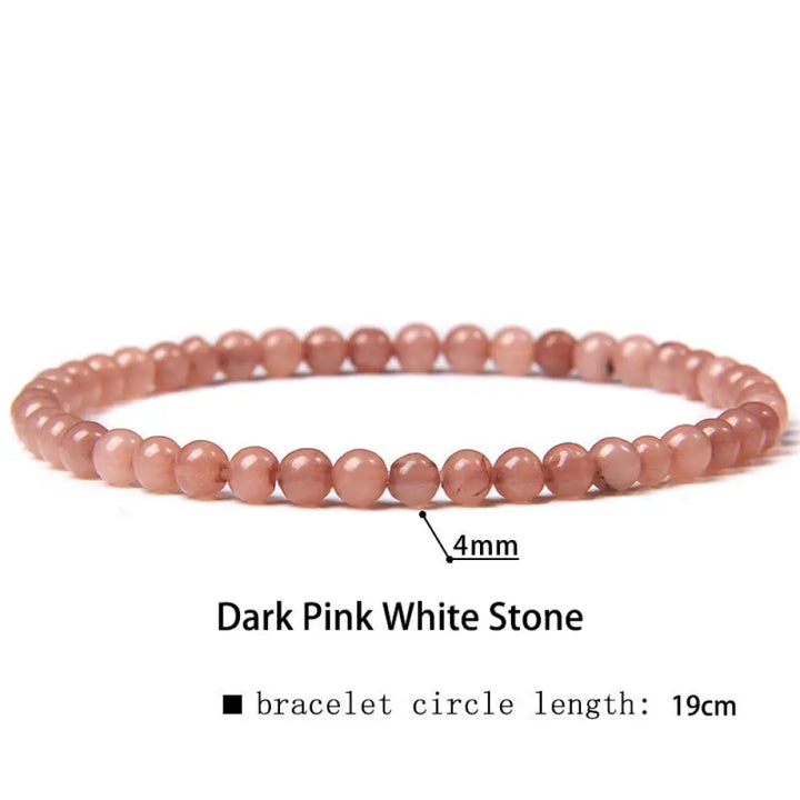 Buddha Stones 4mm Various Stone Crystal Mini Beads Healing Bracelet - BWOOOH - Dark Pink White Stone / 4mm(Wrist