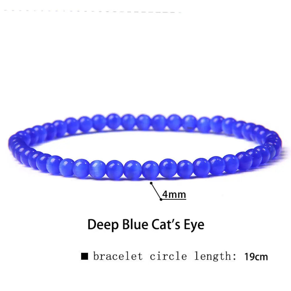 Buddha Stones 4mm Various Stone Crystal Mini Beads Healing Bracelet - BWOOOH - Deep Blue Cat’s Eye / 4mm(Wrist