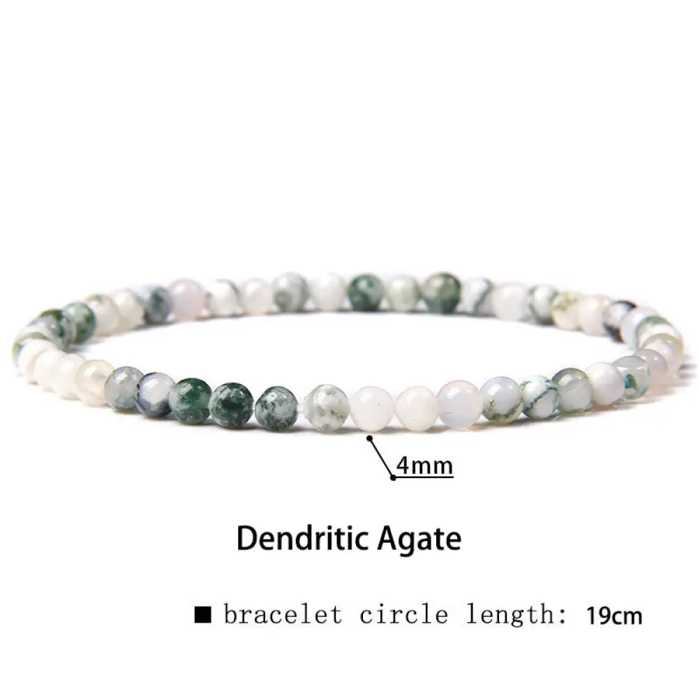 Buddha Stones 4mm Various Stone Crystal Mini Beads Healing Bracelet - BWOOOH - Dendritic Agate / 4mm(Wrist
