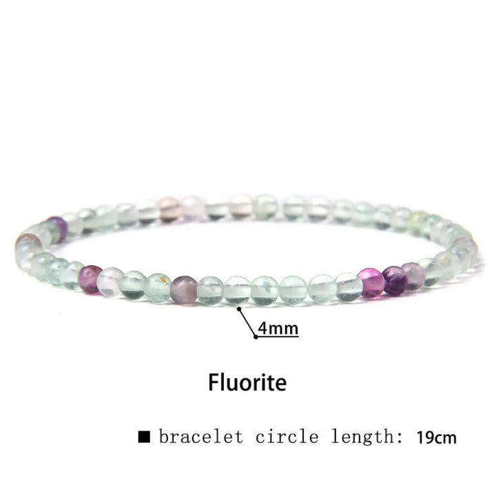Buddha Stones 4mm Various Stone Crystal Mini Beads Healing Bracelet - BWOOOH - Fluorite / 4mm(Wrist Circumference
