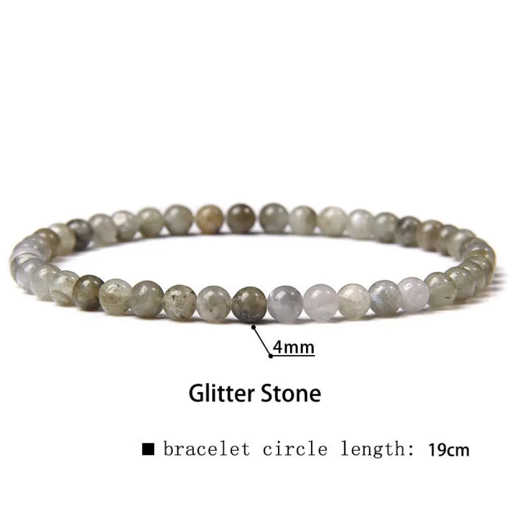 Buddha Stones 4mm Various Stone Crystal Mini Beads Healing Bracelet - BWOOOH - Glitter Stone / 4mm(Wrist Circumference