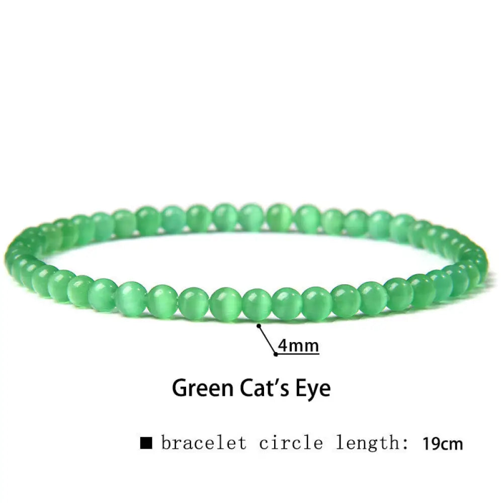Buddha Stones 4mm Various Stone Crystal Mini Beads Healing Bracelet - BWOOOH - Green Cat’s Eye / 4mm(Wrist