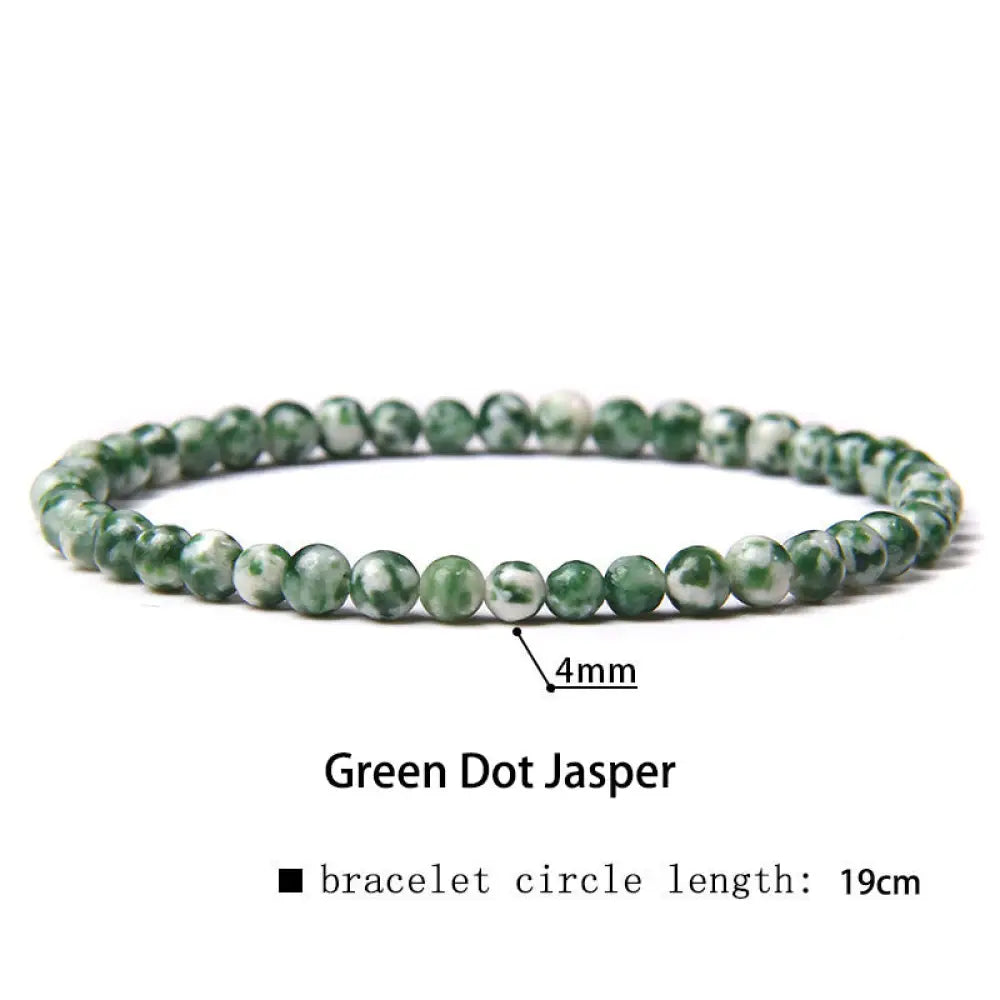 Buddha Stones 4mm Various Stone Crystal Mini Beads Healing Bracelet - BWOOOH - Green Dot Jasper / 4mm(Wrist