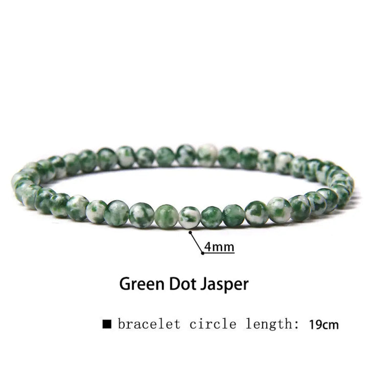 Buddha Stones 4mm Various Stone Crystal Mini Beads Healing Bracelet - BWOOOH - Green Dot Jasper / 4mm(Wrist