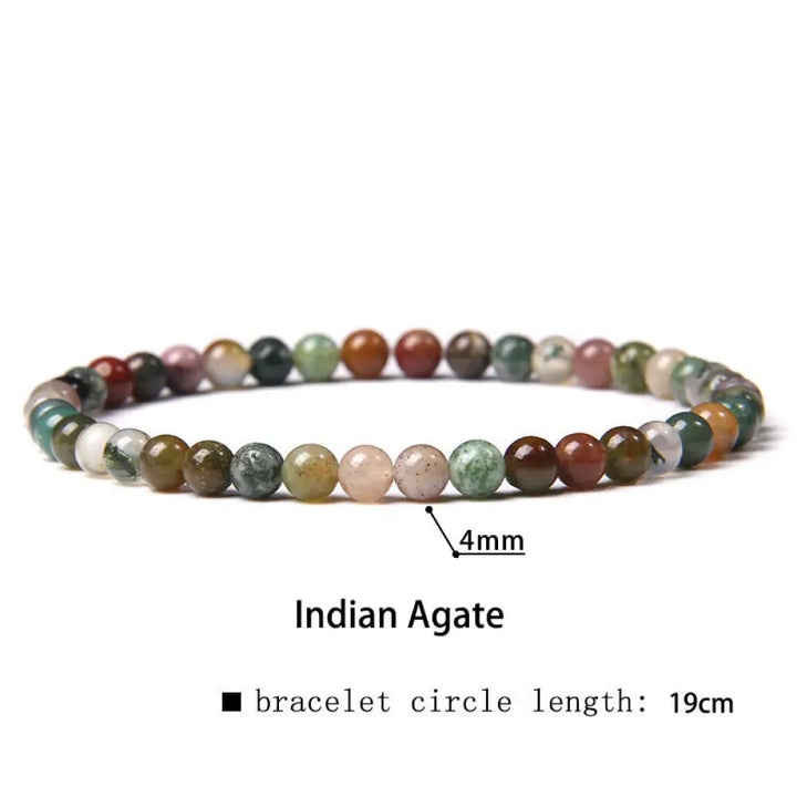 Buddha Stones 4mm Various Stone Crystal Mini Beads Healing Bracelet - BWOOOH - Indian Agate / 4mm(Wrist Circumference