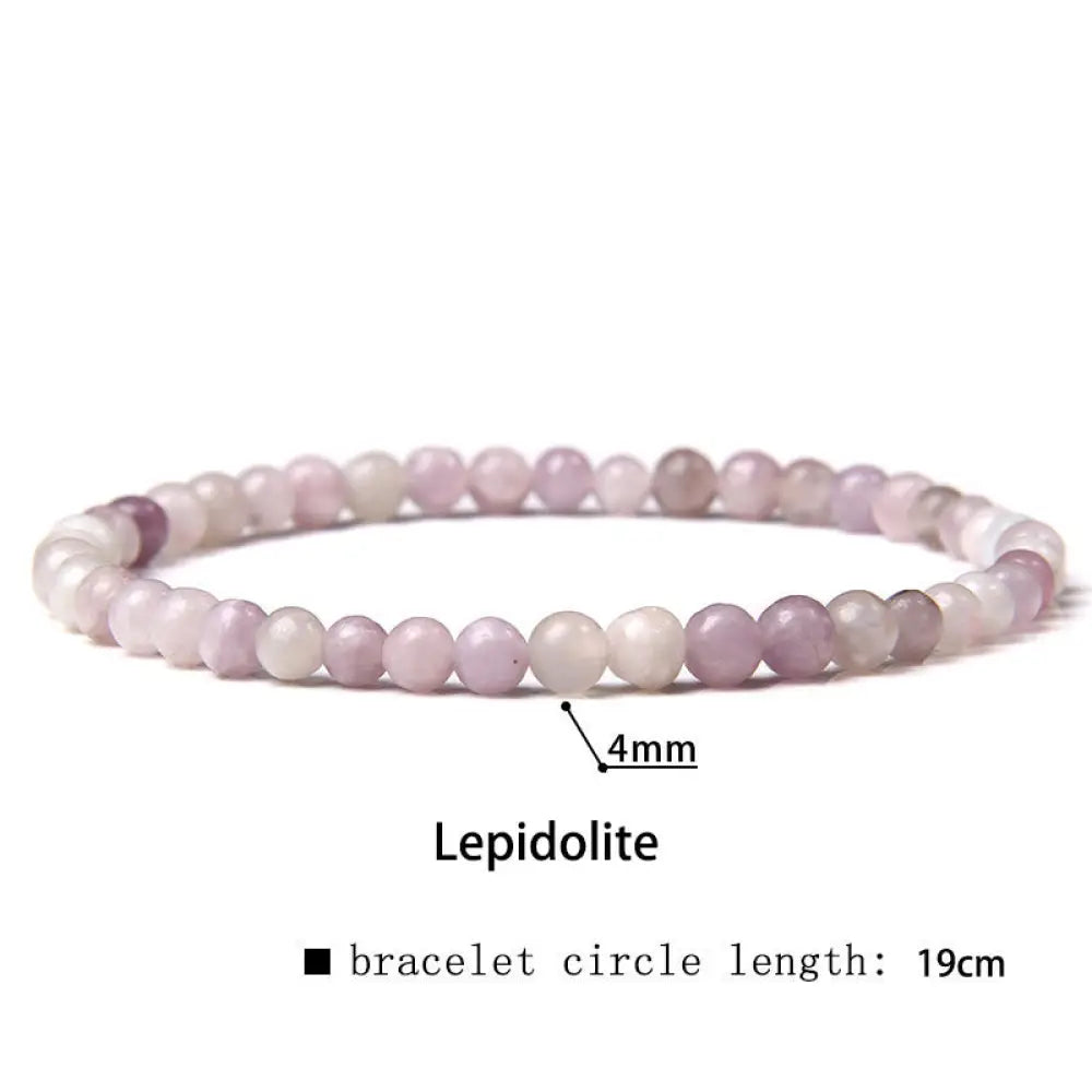 Buddha Stones 4mm Various Stone Crystal Mini Beads Healing Bracelet - BWOOOH - Lepidolite / 4mm(Wrist Circumference