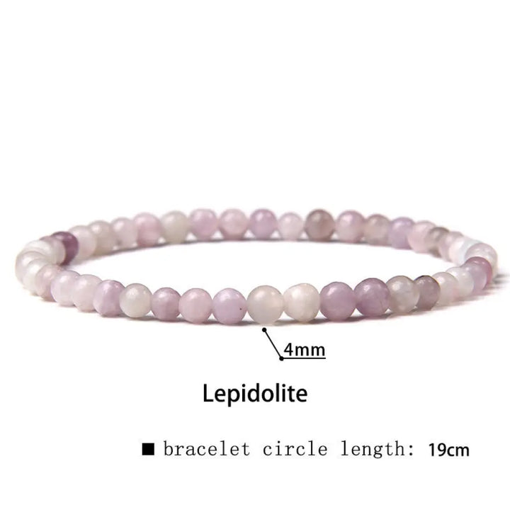 Buddha Stones 4mm Various Stone Crystal Mini Beads Healing Bracelet - BWOOOH - Lepidolite / 4mm(Wrist Circumference