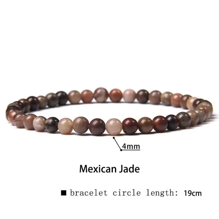 Buddha Stones 4mm Various Stone Crystal Mini Beads Healing Bracelet - BWOOOH - Mexican Jade / 4mm(Wrist Circumference