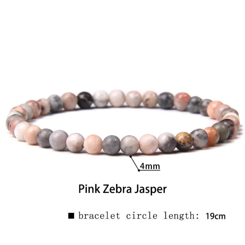 Buddha Stones 4mm Various Stone Crystal Mini Beads Healing Bracelet - BWOOOH - Pink Zebra Jasper / 4mm(Wrist