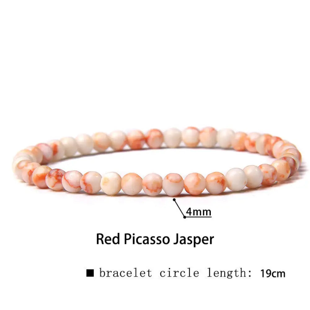Buddha Stones 4mm Various Stone Crystal Mini Beads Healing Bracelet - BWOOOH - Red Picasso Jasper / 4mm(Wrist