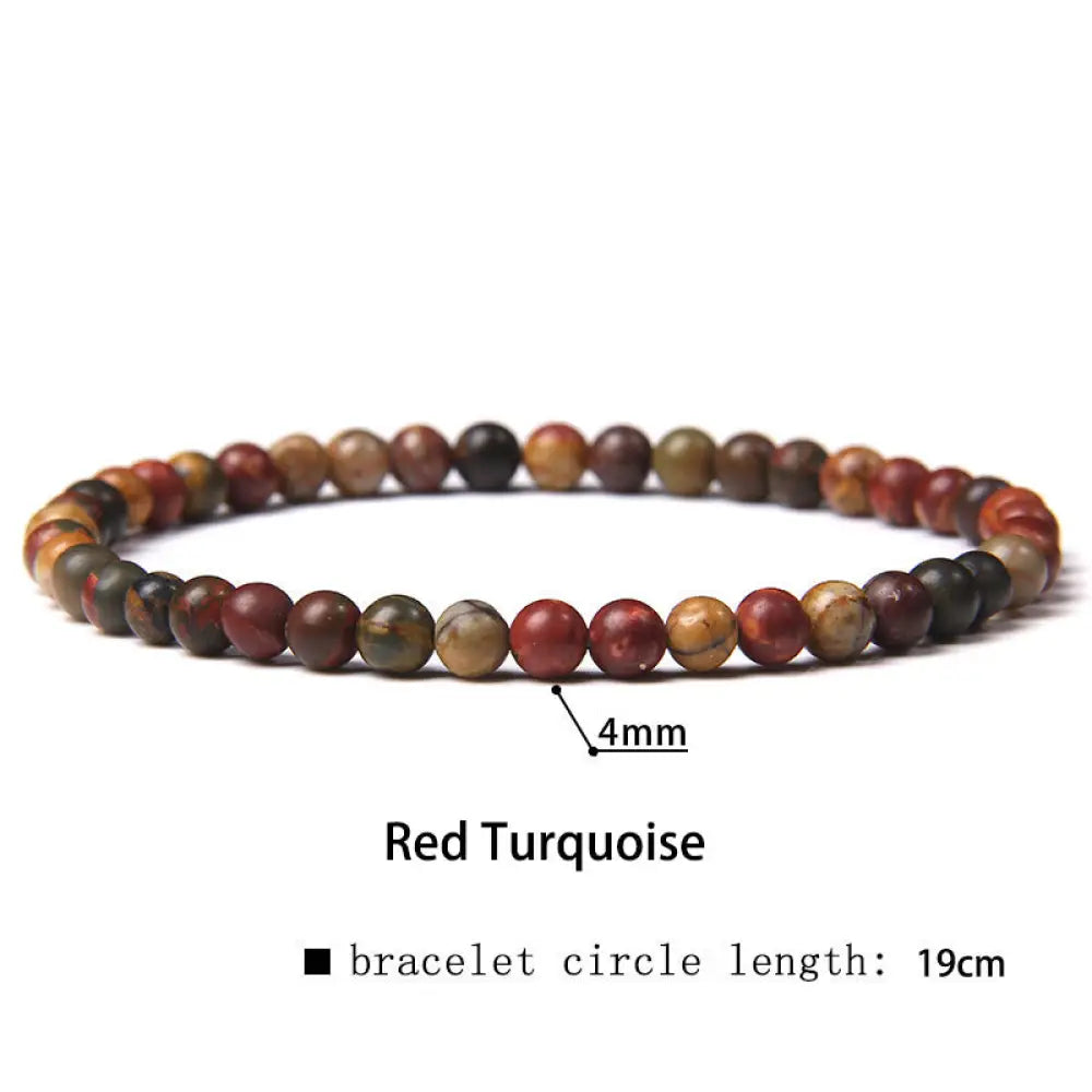Buddha Stones 4mm Various Stone Crystal Mini Beads Healing Bracelet - BWOOOH - Red Turquoise / 4mm(Wrist Circumference