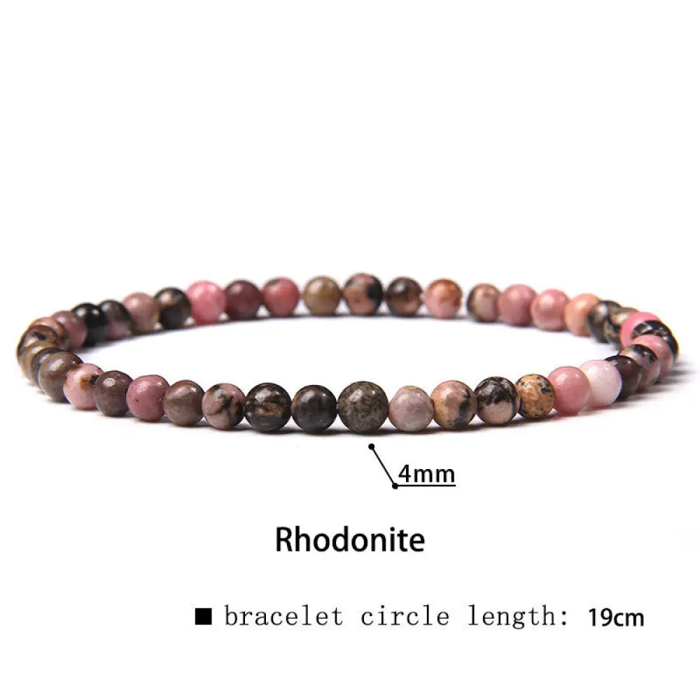 Buddha Stones 4mm Various Stone Crystal Mini Beads Healing Bracelet - BWOOOH - Rhodonite / 4mm(Wrist Circumference