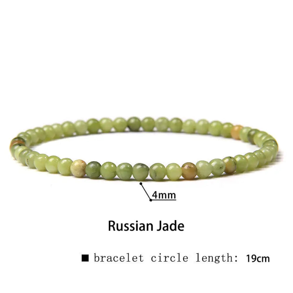 Buddha Stones 4mm Various Stone Crystal Mini Beads Healing Bracelet - BWOOOH - Russian Jade / 4mm(Wrist Circumference