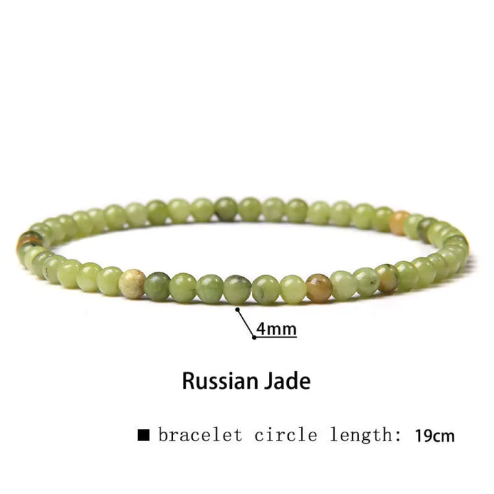 Buddha Stones 4mm Various Stone Crystal Mini Beads Healing Bracelet - BWOOOH - Russian Jade / 4mm(Wrist Circumference