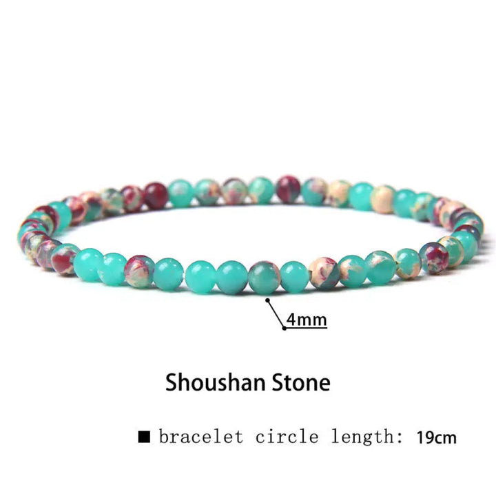 Buddha Stones 4mm Various Stone Crystal Mini Beads Healing Bracelet - BWOOOH - Shoushan Stone / 4mm(Wrist Circumference