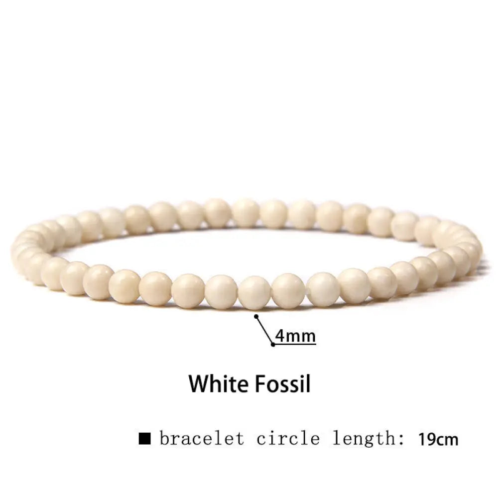Buddha Stones 4mm Various Stone Crystal Mini Beads Healing Bracelet - BWOOOH - White Fossil / 4mm(Wrist Circumference