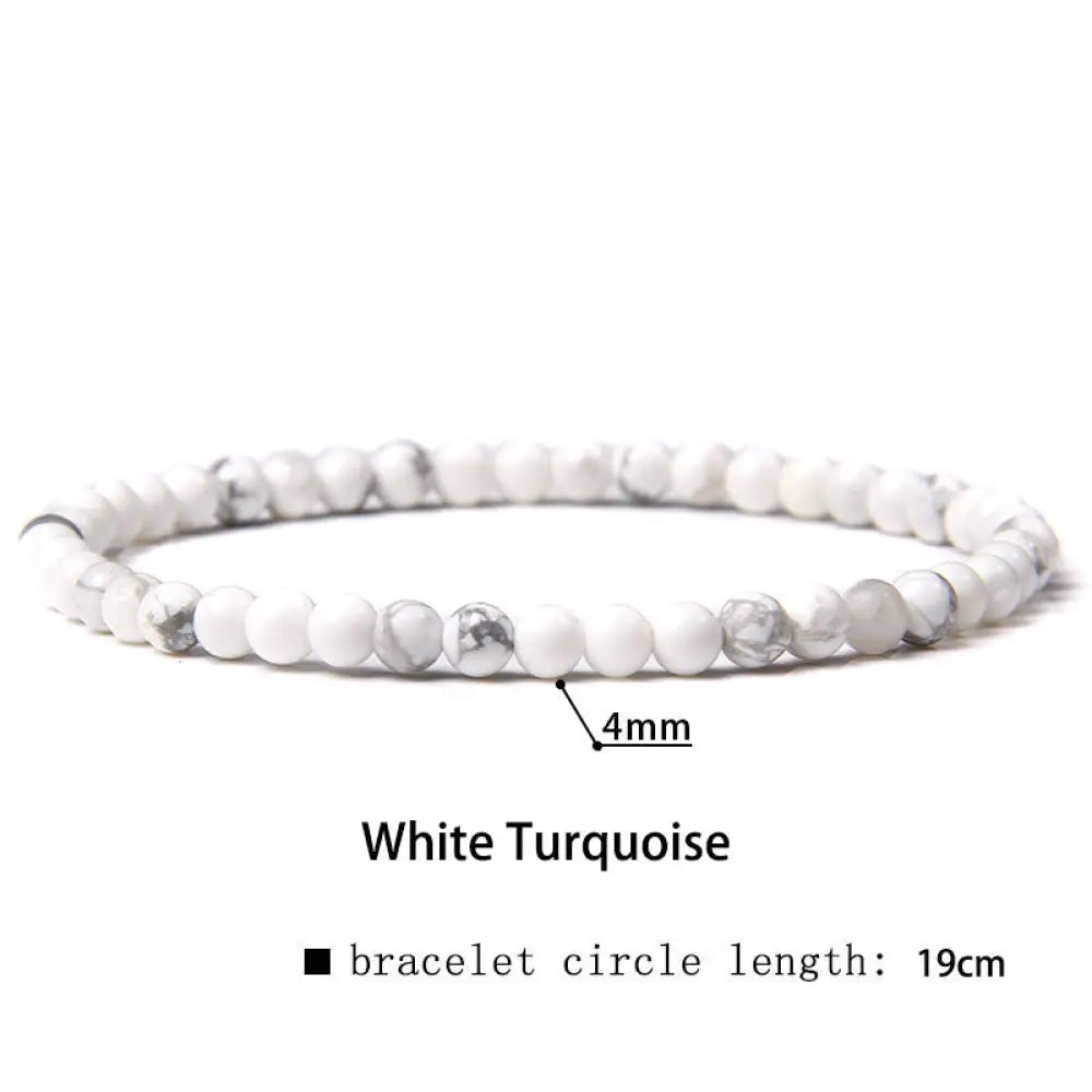Buddha Stones 4mm Various Stone Crystal Mini Beads Healing Bracelet - BWOOOH - White Turquoise / 4mm(Wrist