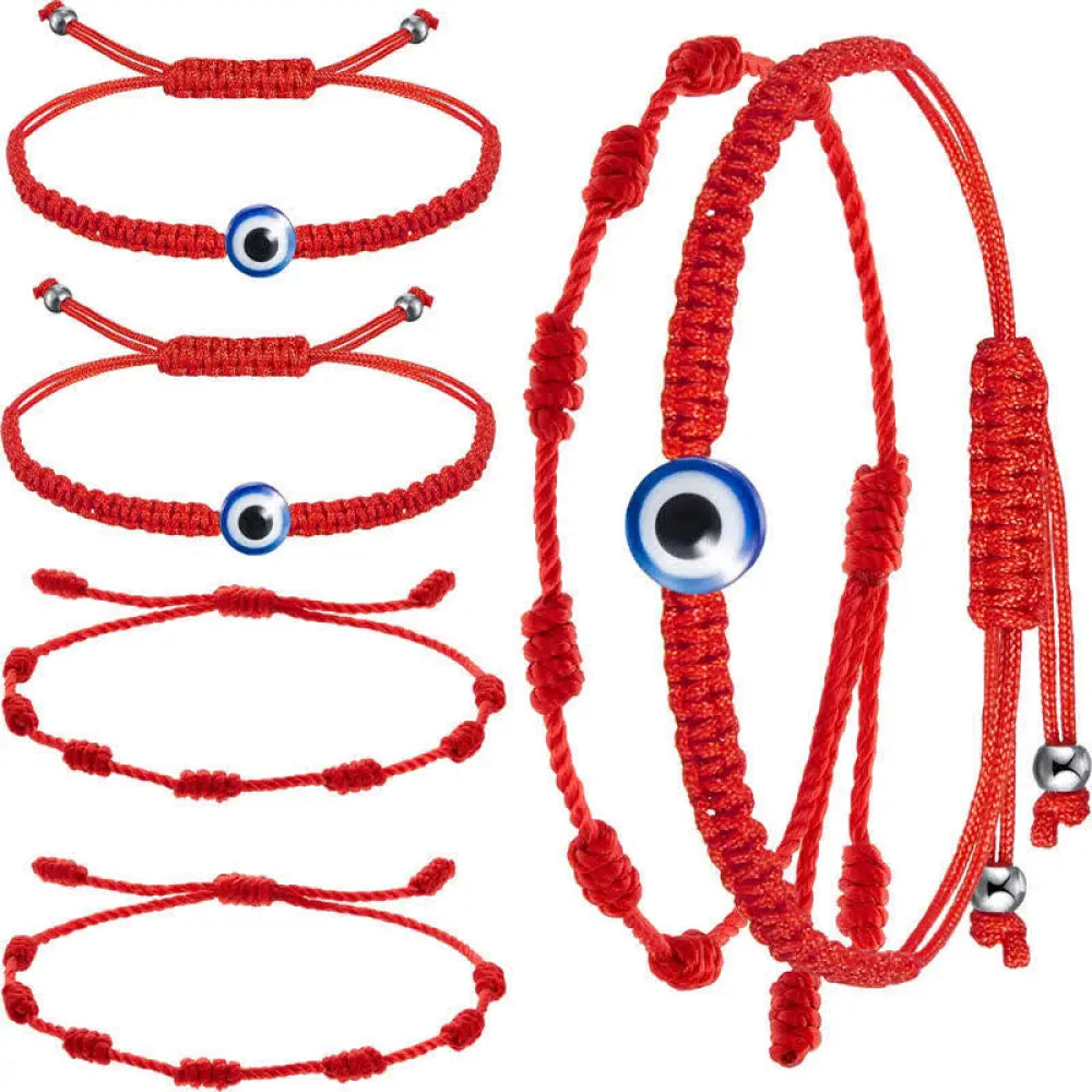 Buddha Stones 4Pcs Evil Eye Seven Knot Red String Protection Bracelet - BWOOOH - 4Pcs Evil Eye&Seven Knot Red