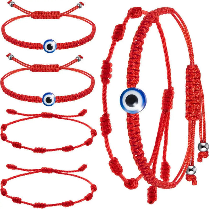 Buddha Stones 4Pcs Evil Eye Seven Knot Red String Protection Bracelet - BWOOOH - 4Pcs Evil Eye&amp;Seven Knot Red