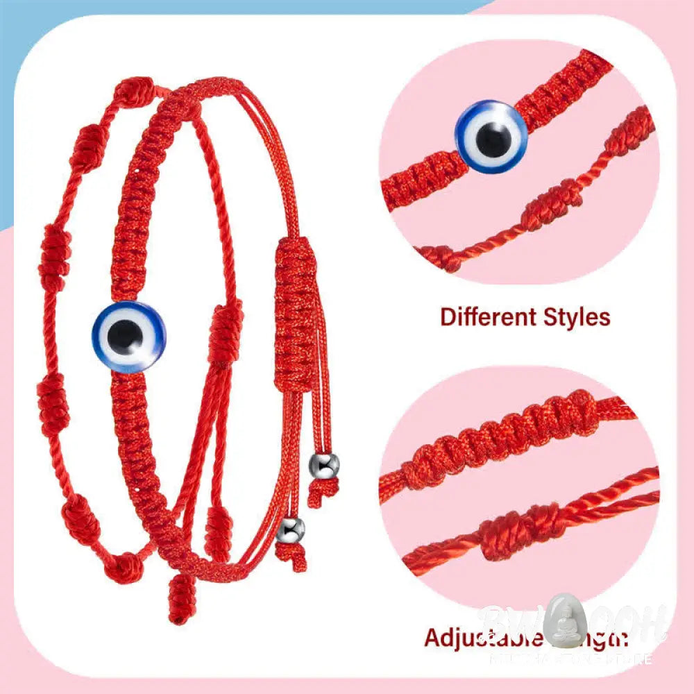 Buddha Stones 4Pcs Evil Eye Seven Knot Red String Protection Bracelet - BWOOOH - 4Pcs Evil Eye&amp;Seven Knot Red