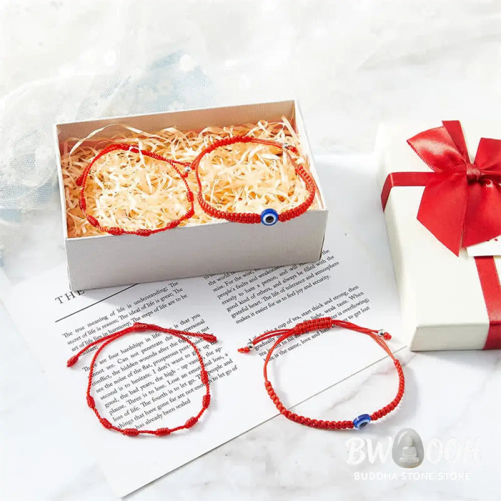 Buddha Stones 4Pcs Evil Eye Seven Knot Red String Protection Bracelet - BWOOOH - 4Pcs Evil Eye&amp;Seven Knot Red