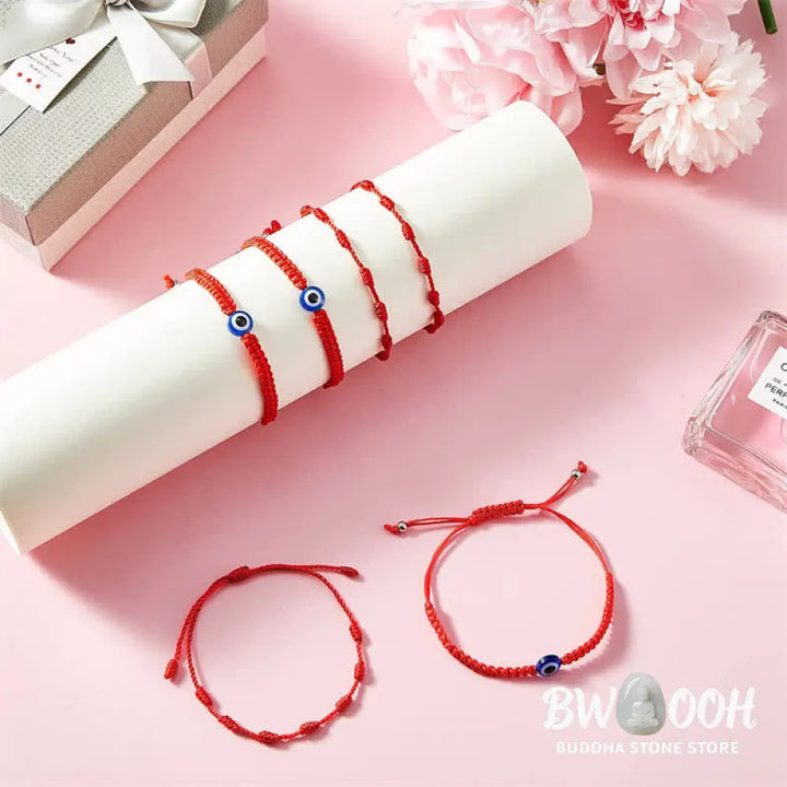Buddha Stones 4Pcs Evil Eye Seven Knot Red String Protection Bracelet - BWOOOH - 4Pcs Evil Eye&amp;Seven Knot Red