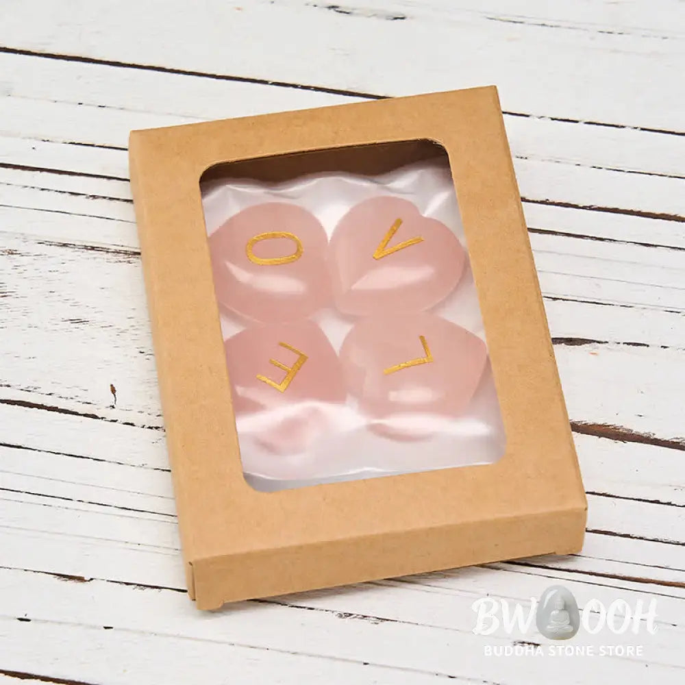 Buddha Stones 4Pcs Love &amp; Comfort Heart Pattern Natural Rose Quartz Healing Crystal Stone Decor - 4Pcs Rose Quartz