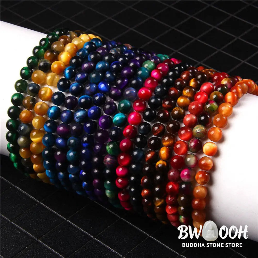 Buddha Stones 6mm Various Stone Crystal Black Glitter Stone Red Tiger Eye Beads Protection Bracelet - BWOOOH - Bracelet