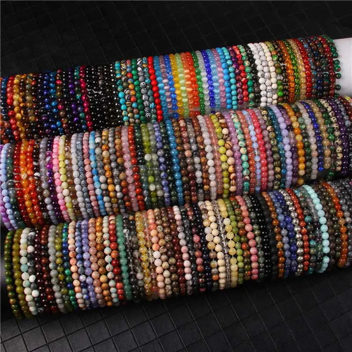 Close-up view of a handcrafted Drolma bracelet with natural beads.
