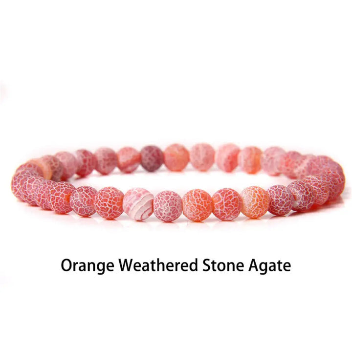 Buddha Stones 6mm Various Stone Crystal Black Glitter Stone Red Tiger Eye Beads Protection Bracelet - BWOOOH - Orange