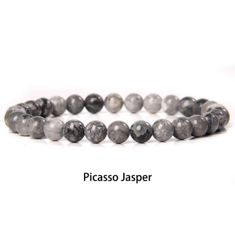 Buddha Stones 6mm Various Stone Crystal Black Glitter Stone Red Tiger Eye Beads Protection Bracelet - BWOOOH - Picasso