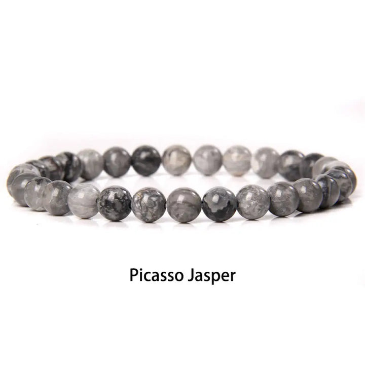 Buddha Stones 6mm Various Stone Crystal Black Glitter Stone Red Tiger Eye Beads Protection Bracelet - BWOOOH - Picasso