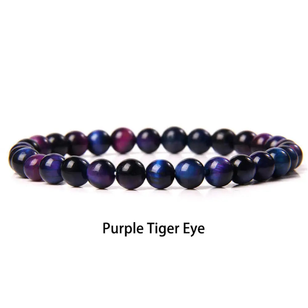 Buddha Stones 6mm Various Stone Crystal Black Glitter Stone Red Tiger Eye Beads Protection Bracelet - BWOOOH - Purple