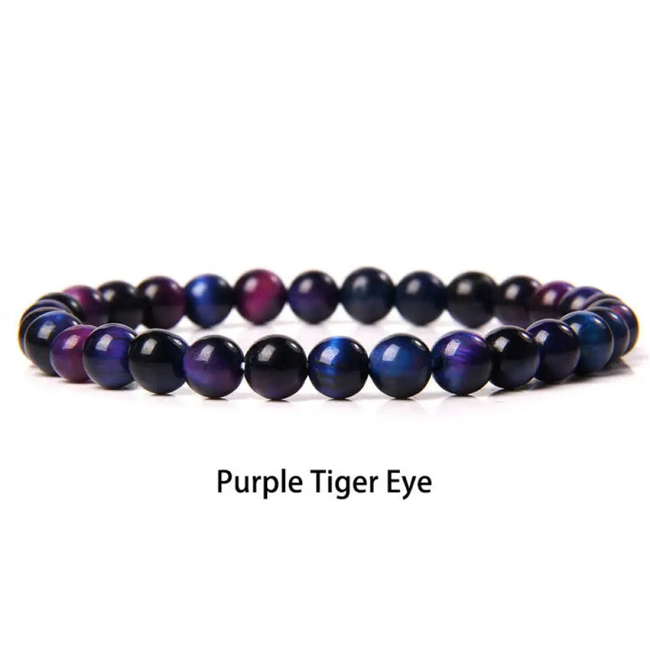 Buddha Stones 6mm Various Stone Crystal Black Glitter Stone Red Tiger Eye Beads Protection Bracelet - BWOOOH - Purple