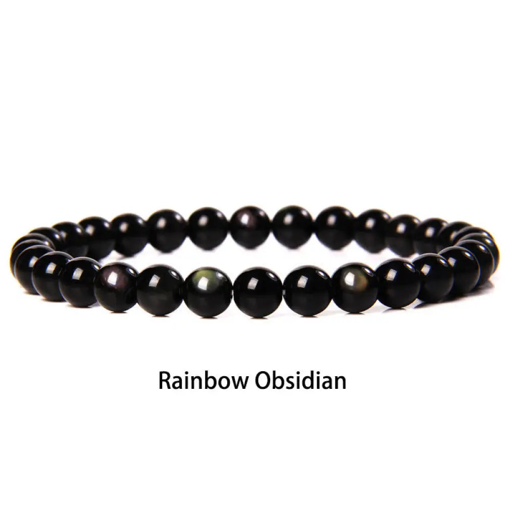 Buddha Stones 6mm Various Stone Crystal Black Glitter Stone Red Tiger Eye Beads Protection Bracelet - BWOOOH - Rainbow