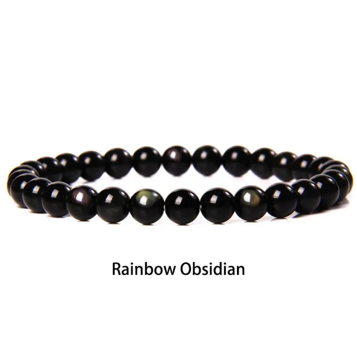 Buddha Stones 6mm Various Stone Crystal Black Glitter Stone Red Tiger Eye Beads Protection Bracelet - BWOOOH - Rainbow