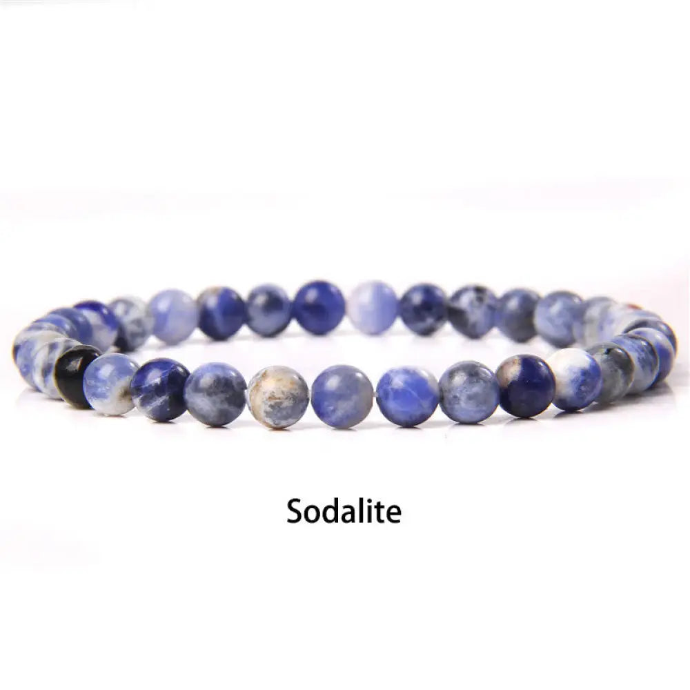 Buddha Stones 6mm Various Stone Crystal Black Glitter Stone Red Tiger Eye Beads Protection Bracelet - BWOOOH - Sodalite