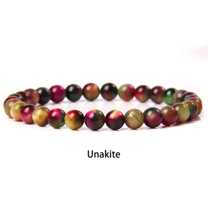 Buddha Stones 6mm Various Stone Crystal Black Glitter Stone Red Tiger Eye Beads Protection Bracelet - BWOOOH - Unakite