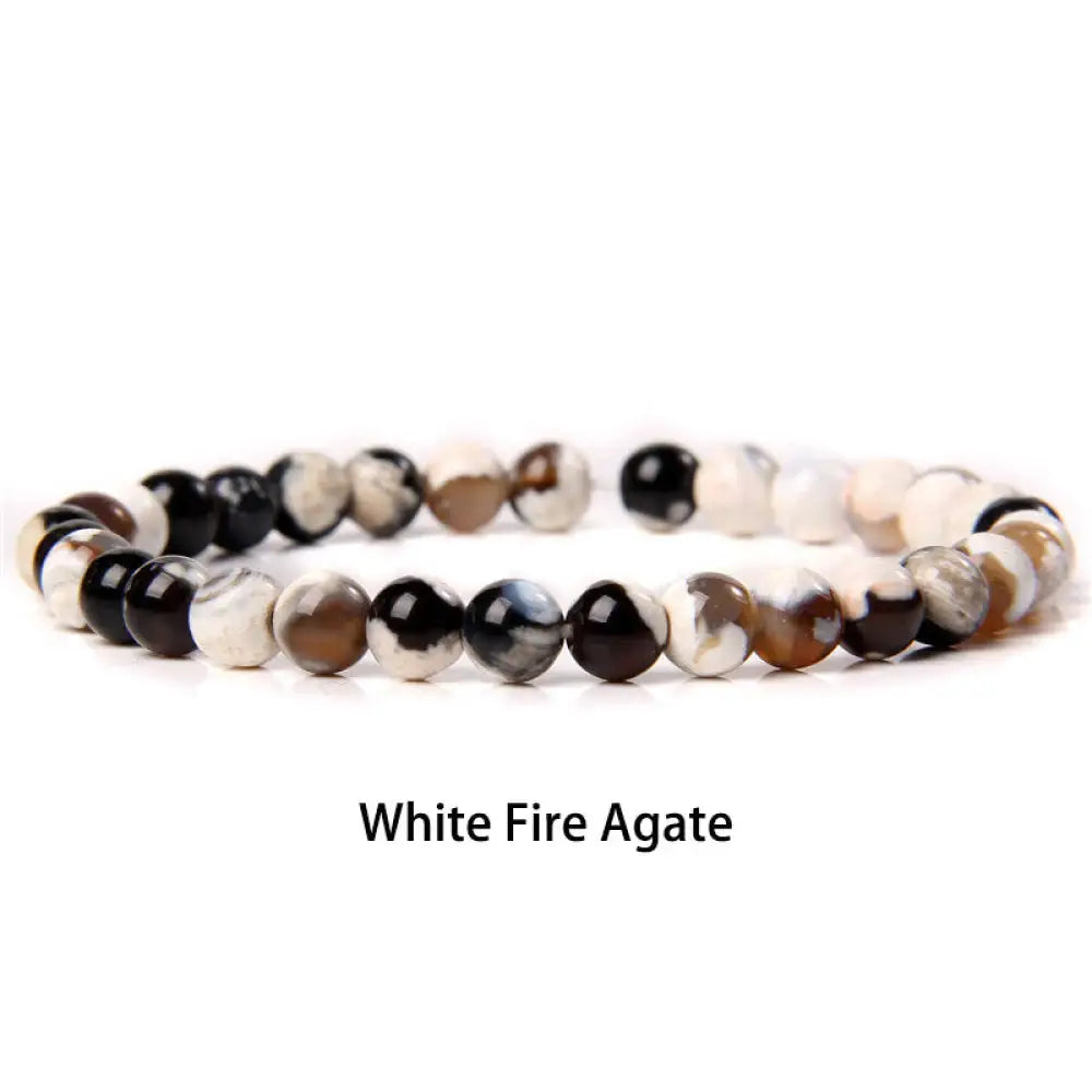 Buddha Stones 6mm Various Stone Crystal Black Glitter Stone Red Tiger Eye Beads Protection Bracelet - BWOOOH - White