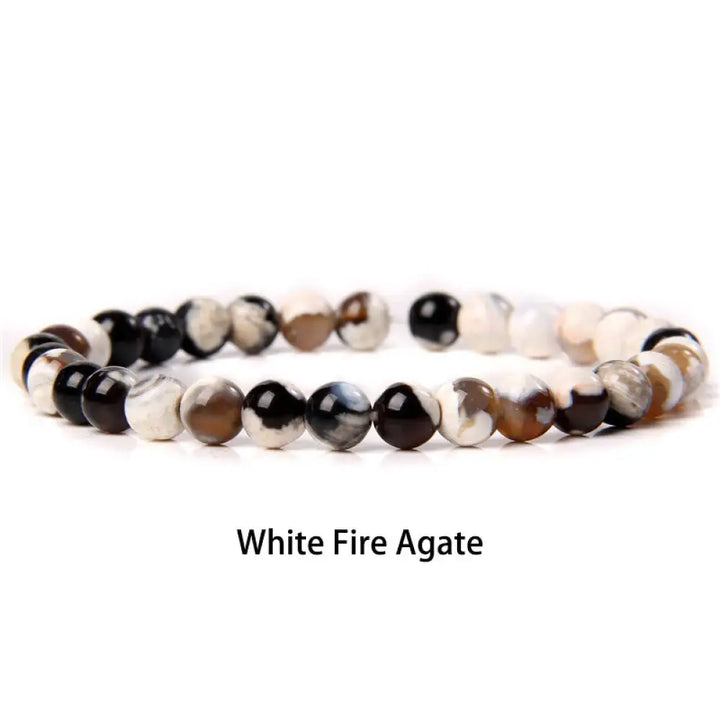 Buddha Stones 6mm Various Stone Crystal Black Glitter Stone Red Tiger Eye Beads Protection Bracelet - BWOOOH - White