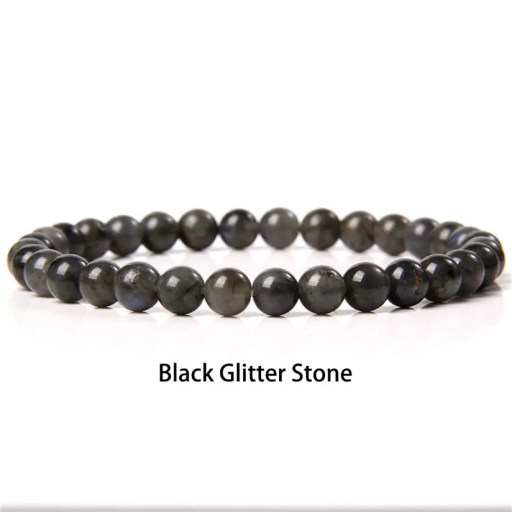 Buddha Stones 6mm Various Stone Crystal Black Glitter Stone Red Tiger Eye Beads Protection Bracelet - BWOOOH - Black