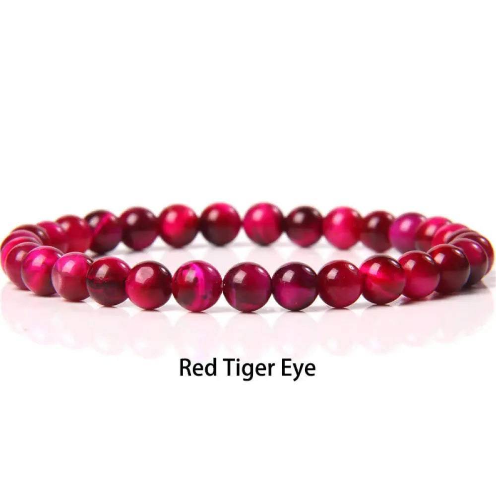 Buddha Stones 6mm Various Stone Crystal Black Glitter Stone Red Tiger Eye Beads Protection Bracelet - BWOOOH - Red