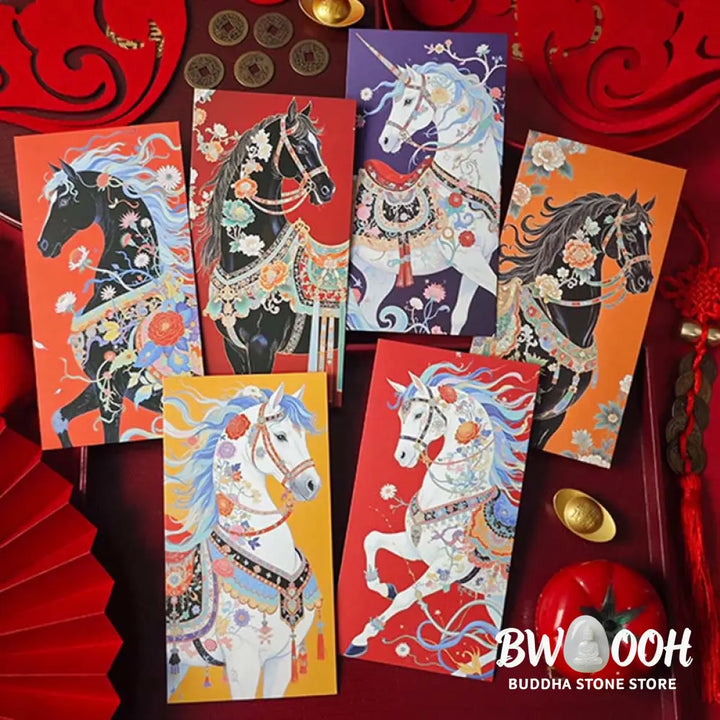 Buddha Stones 6pcs Colorful Chinese Red Envelope Year Of The Horse 2026 New Year - 6Pcs Chinese Red