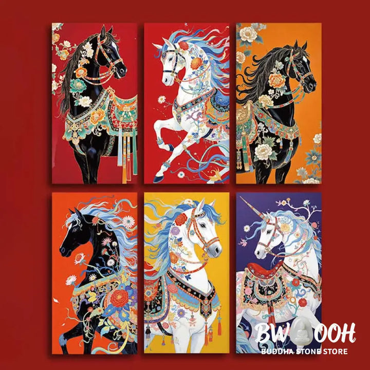 Buddha Stones 6pcs Colorful Chinese Red Envelope Year Of The Horse 2026 New Year - 6Pcs Chinese Red