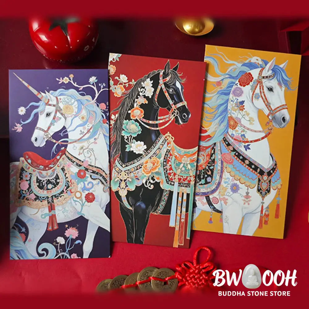 Buddha Stones 6pcs Colorful Chinese Red Envelope Year Of The Horse 2026 New Year - 6Pcs Chinese Red