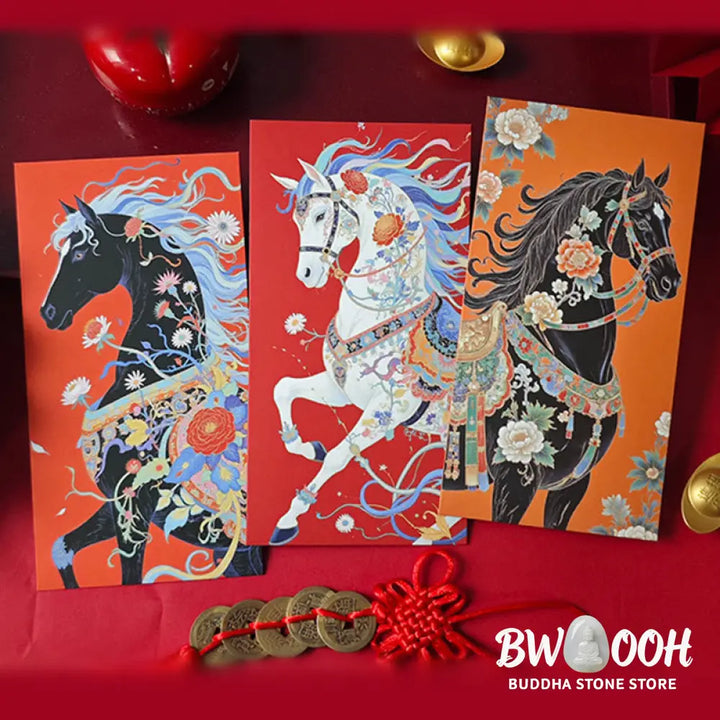 Buddha Stones 6pcs Colorful Chinese Red Envelope Year Of The Horse 2026 New Year - 6Pcs Chinese Red