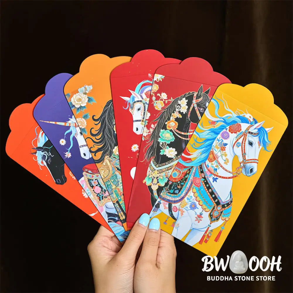 Buddha Stones 6pcs Colorful Chinese Red Envelope Year Of The Horse 2026 New Year - 6Pcs Chinese Red