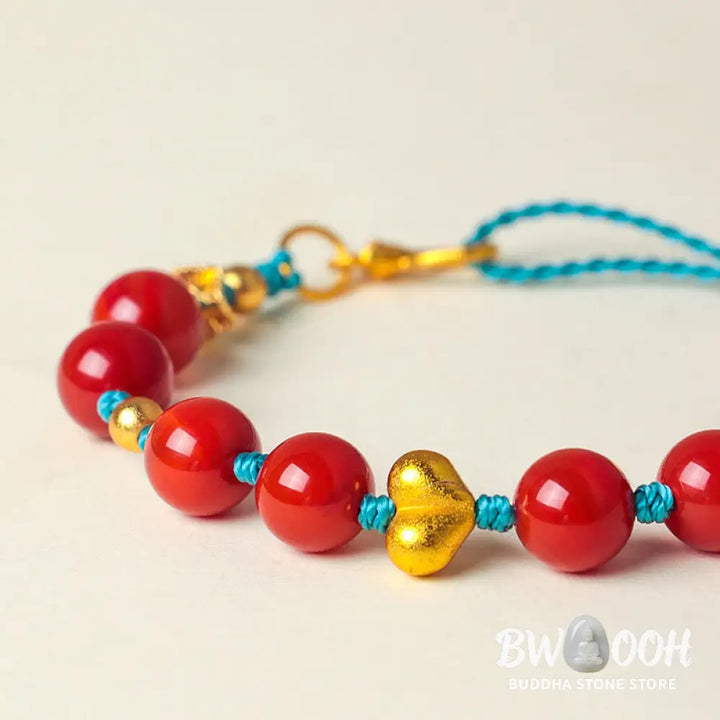 Buddha Stones 8mm South Red Agate Beads Heart Braided String Success Bracelet - South Red Agate(Wrist Circumference: